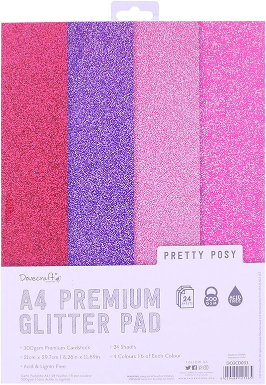 Dovecraft Glitter Card A4 Pad - Pretty Posy (Pink) 24 Sheets 300gsm image 0