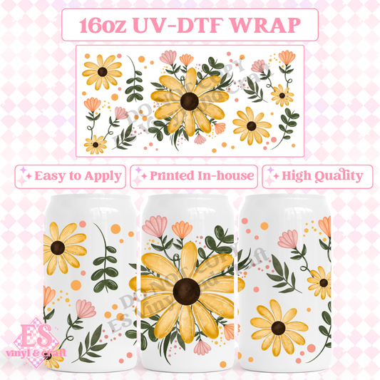 Floral - 16oz Beer Can / Libbey UV-DTF Transfer image 0