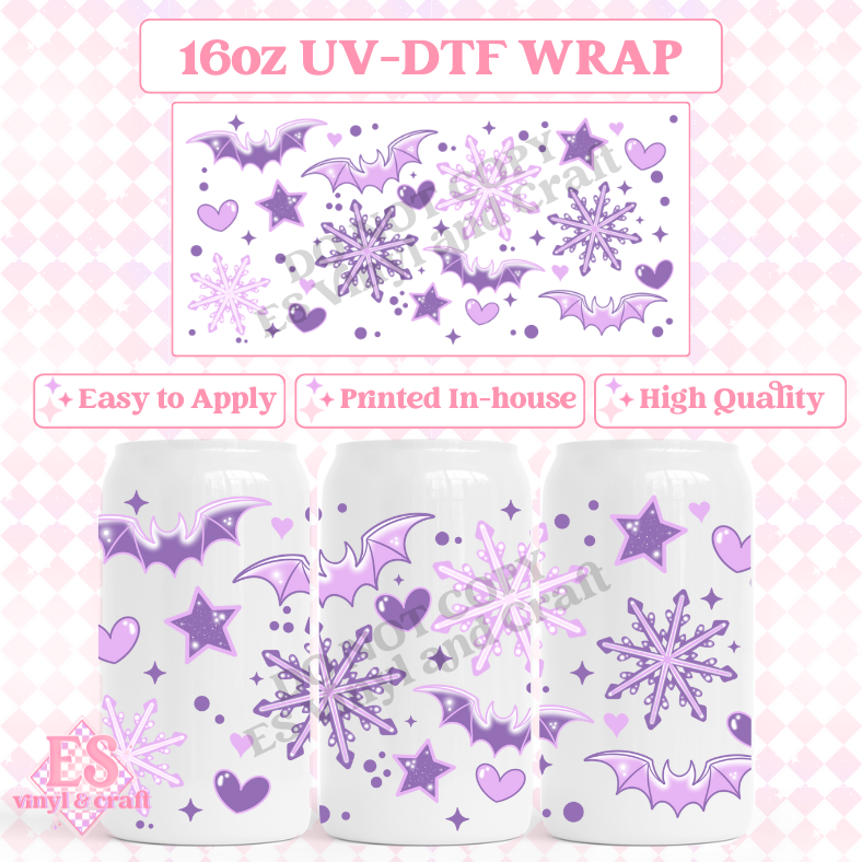 Snowflake Bats - 16oz Beer Can / Libbey UV-DTF Transfer image 0