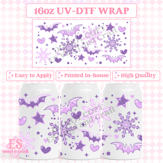 Snowflake Bats - 16oz Beer Can / Libbey UV-DTF Transfer image 0