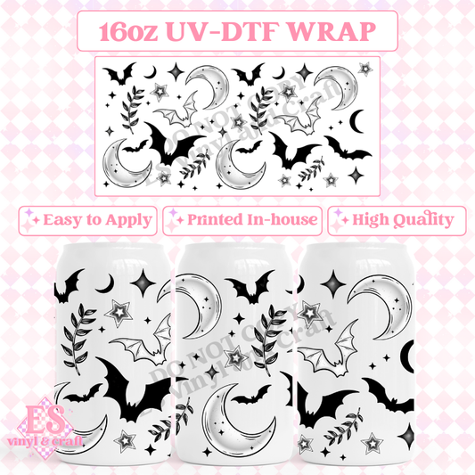 Bats, Stars and Moons for Light Cups - 16oz Beer Can / Libbey UV-DTF Transfer image 0