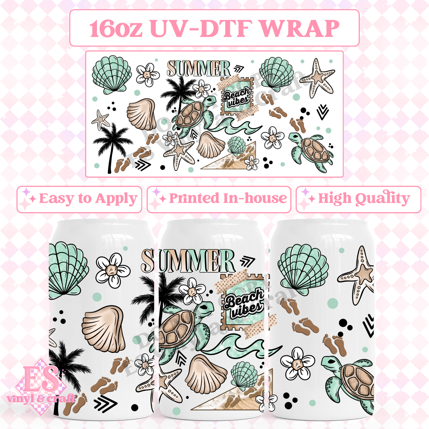 Summer Beach Vibes - 16oz Beer Can / Libbey UV-DTF Transfer image 0