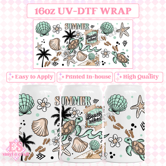 Summer Beach Vibes - 16oz Beer Can / Libbey UV-DTF Transfer image 0