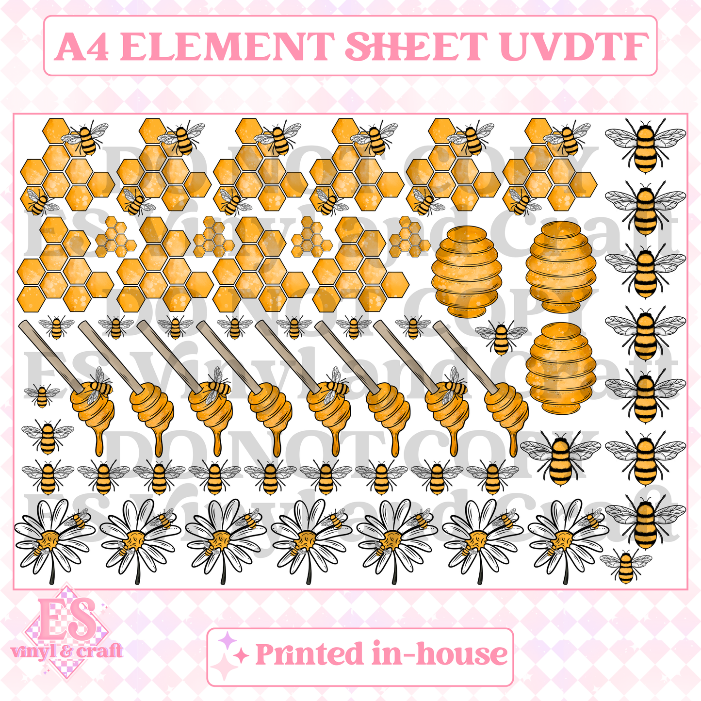 Bees and Honeycomb - UVDTF (A4 Sheet) 210mm x 300mm image 0