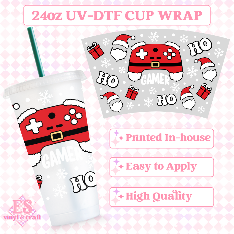 Santa Gamer White Outline - UVDTF 24oz Cold Cup Wrap image 0
