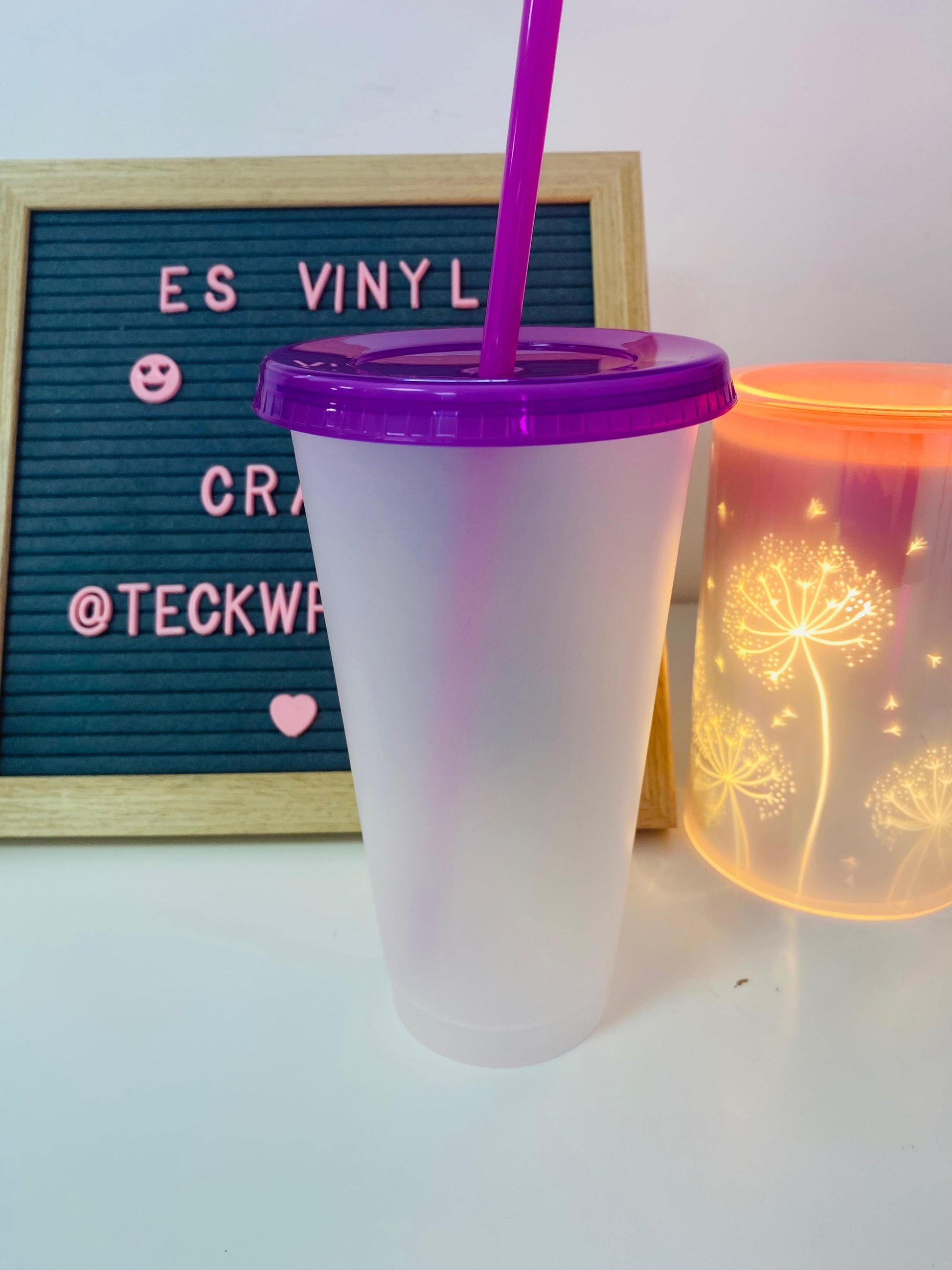 Coloured Clear Lid Frosted Solid Cold Cup 24oz image 2