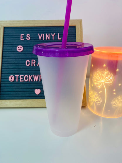 Coloured Clear Lid Frosted Solid Cold Cup 24oz image 2