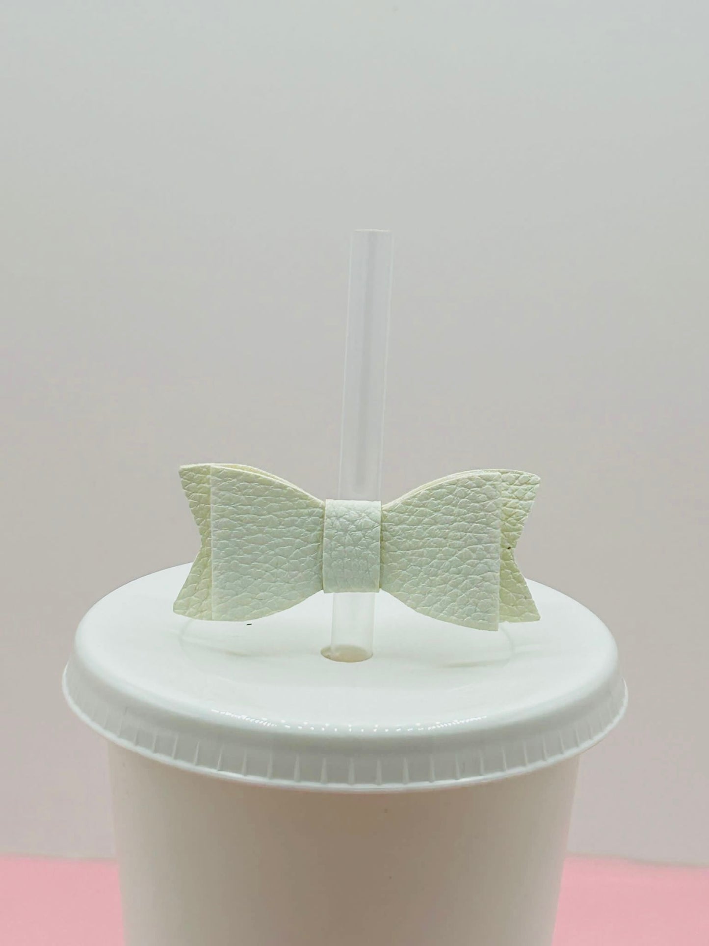 Mini Bow Straw Topper - Faux Leather Ivory image 0