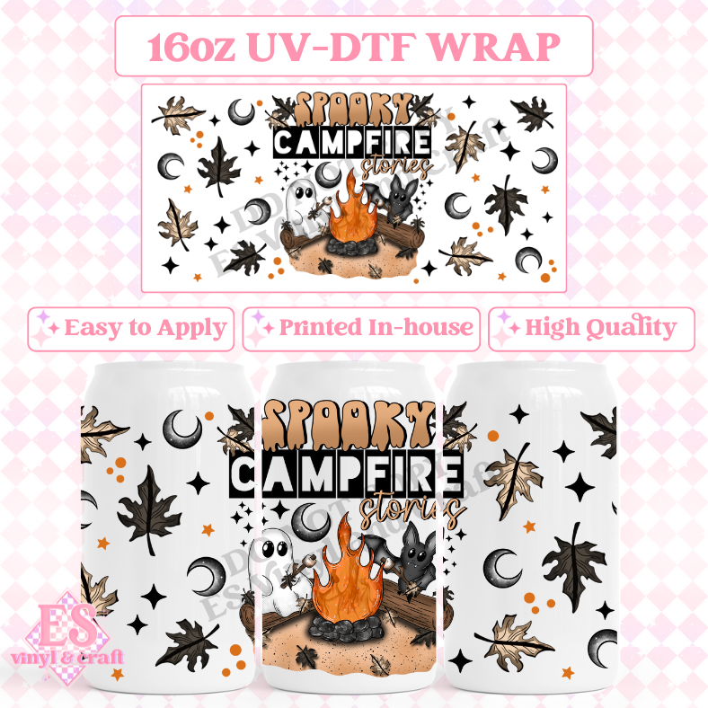 Spooky Campfire Stories - 16oz Beer Can / Libbey UV-DTF image 0