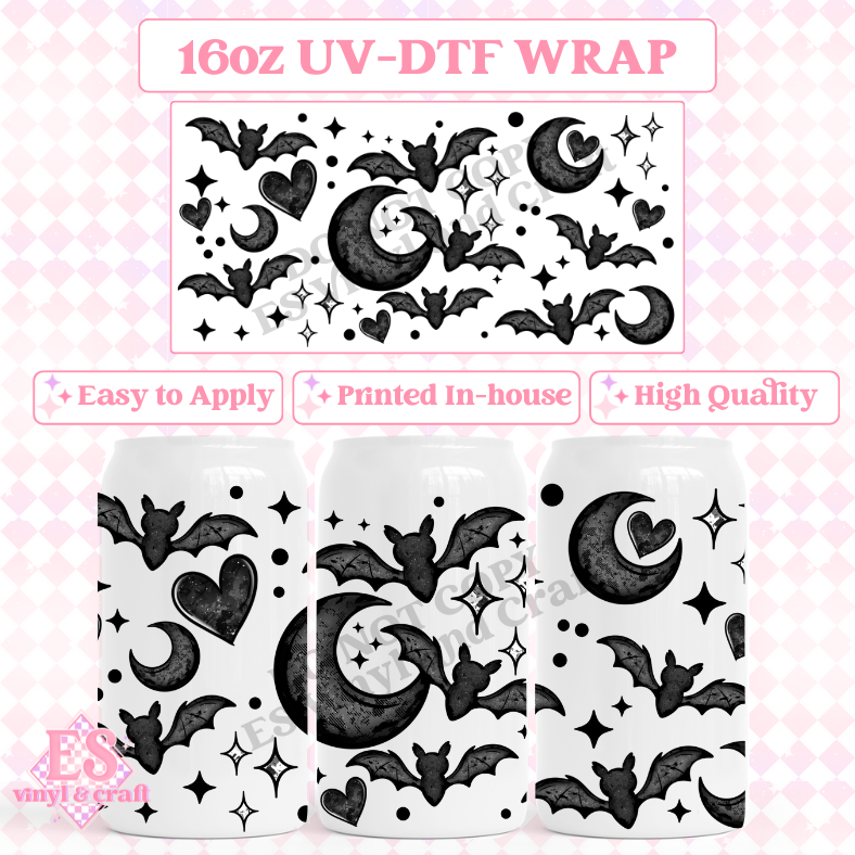 Hearts Bats and Moons - 16oz Beer Can / Libbey UV-DTF Transfer image 0