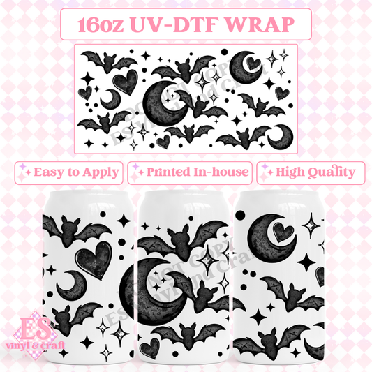 Hearts Bats and Moons - 16oz Beer Can / Libbey UV-DTF Transfer image 0