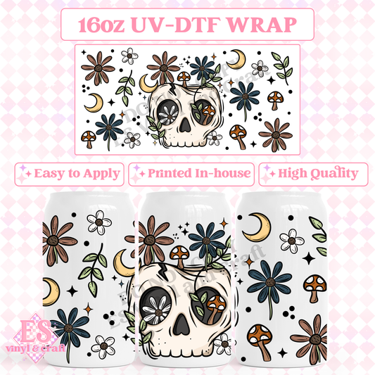 Floral Skull - 16oz Beer Can / Libbey UV-DTF Transfer image 0