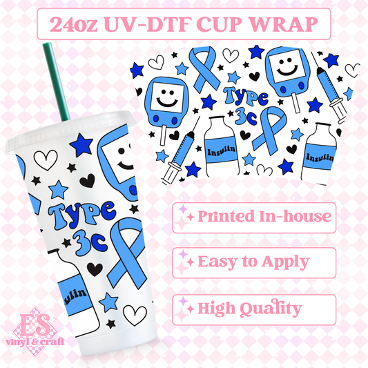 Diabetes Type 3C - UVDTF 24oz Cold Cup Wrap image 0