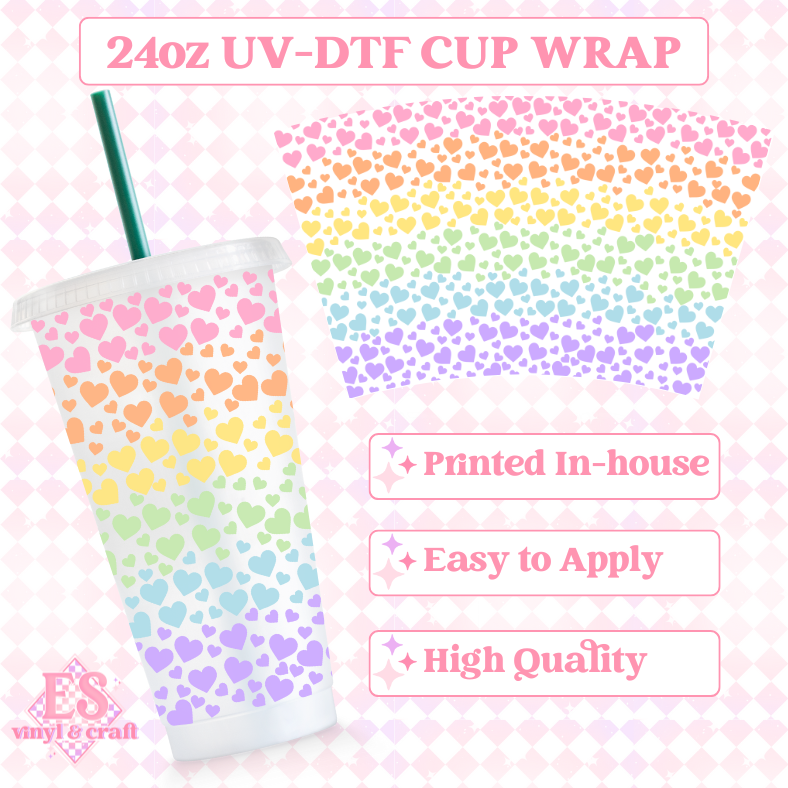 Rainbow Hearts - UVDTF 24oz Cold Cup Wrap image 0