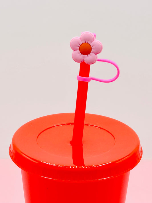 Straw Topper - Pink Flower Orange Middle image 0