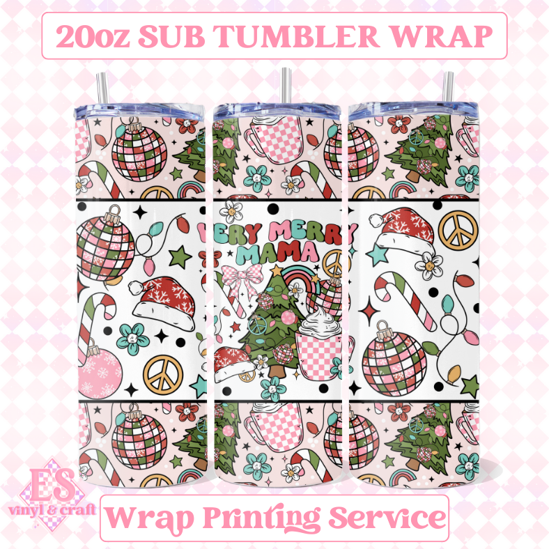 Very Merry Mama - Full 20oz Tumbler Sublimation Ready Print image 0