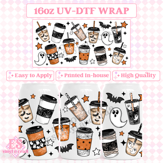 Halloween Coffees - 16oz Beer Can / Libbey UV-DTF image 0