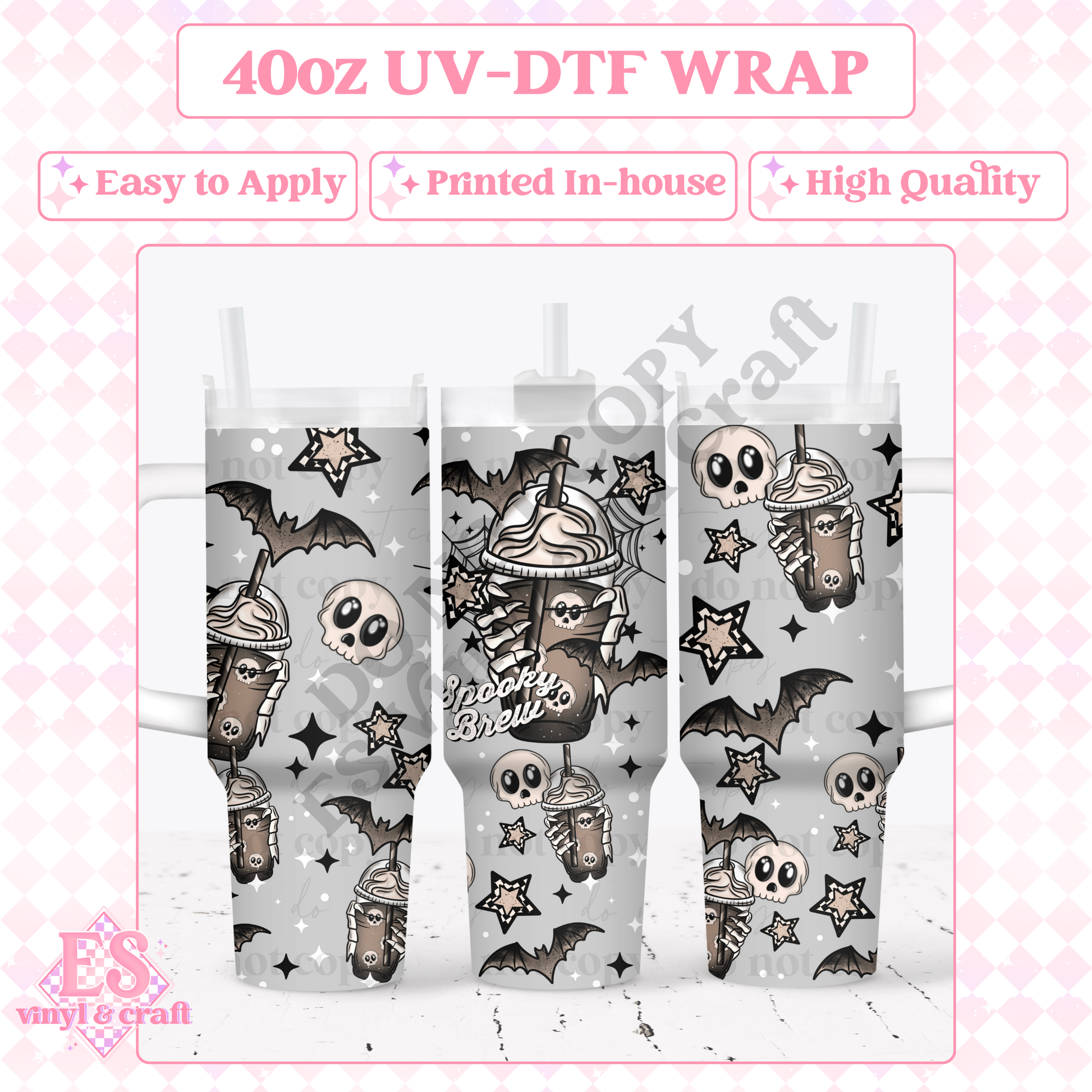 Spooky Brew - 40oz Tumbler Wraps - UV-DTF (2 Wraps - Top and Bo image 0