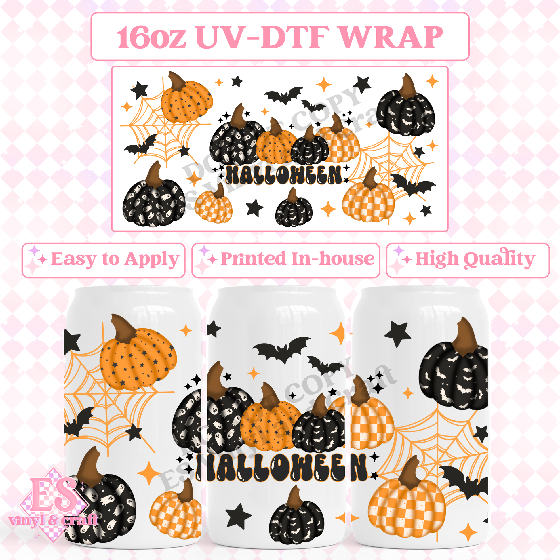 Halloween Pumpkins - 16oz Beer Can / Libbey UV-DTF Transfer image 0