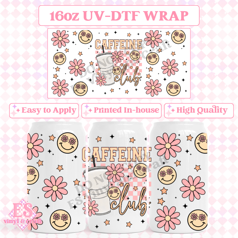 Caffeine Club - 16oz Beer Can / Libbey UV-DTF Transfer image 0