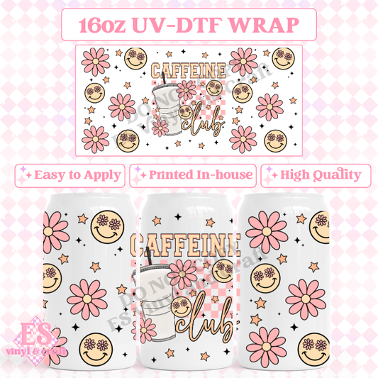 Caffeine Club - 16oz Beer Can / Libbey UV-DTF Transfer image 0