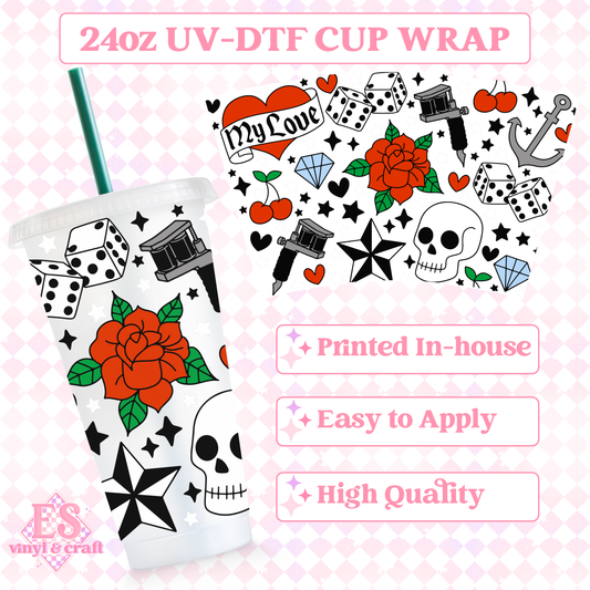 Tattoo Vibes - UVDTF 24oz Cold Cup Wrap image 0