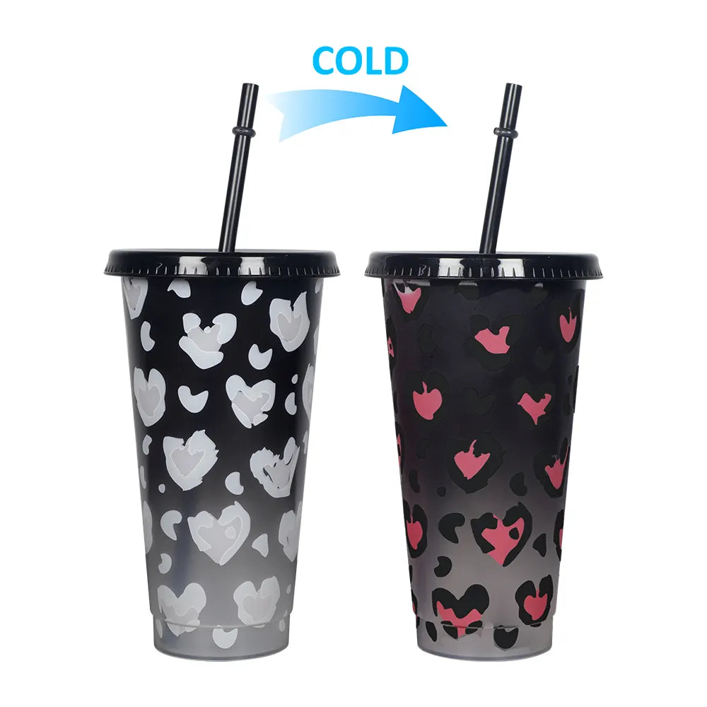 Leopard Heart Colour Changing 24oz Cold Cup image 2