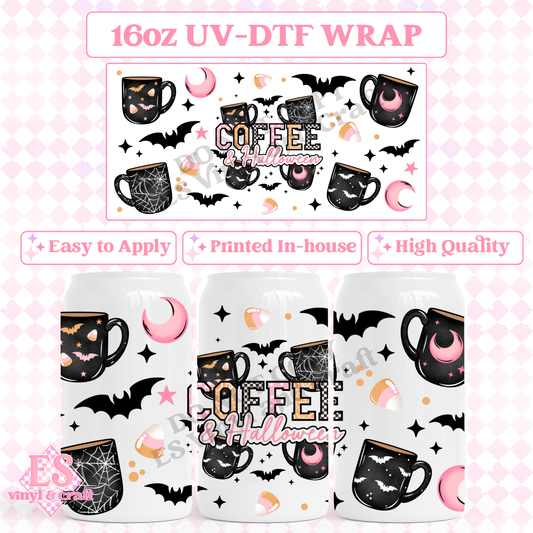 Coffee and Halloween - 16oz Beer Can / Libbey UV-DTF Transfer image 0