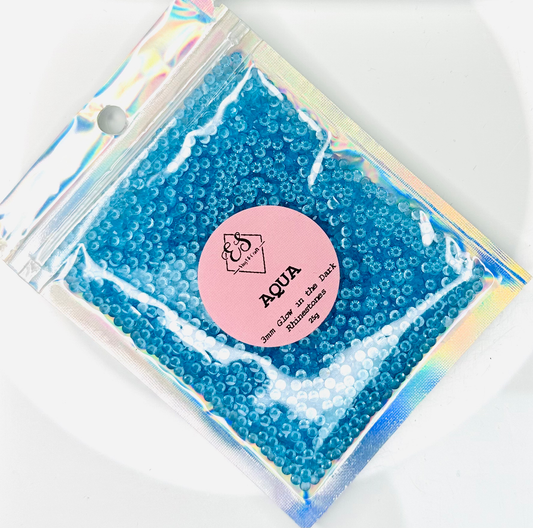 Aqua - Glow in the Dark Resin Rhinestones (3mm, 4mm & 5mm) image 0