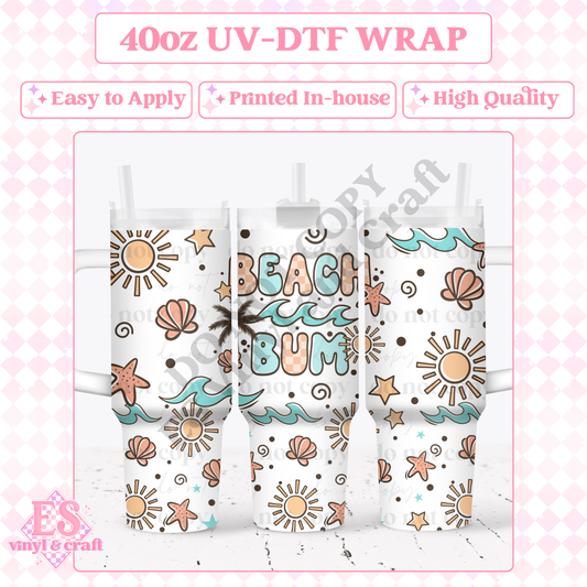 Summer Vibes - 40oz Tumbler Wraps - UV-DTF (2 Wraps - Top and Bo image 0