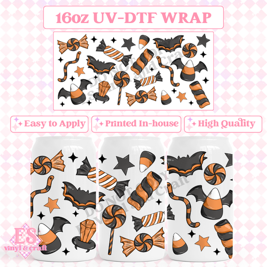 Halloween Candy - 16oz Beer Can / Libbey UV-DTF Transfer image 0