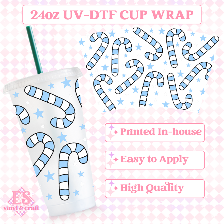 Candy Cane Blue - UVDTF 24oz Cold Cup Wrap image 0