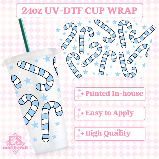 Candy Cane Blue - UVDTF 24oz Cold Cup Wrap image 0