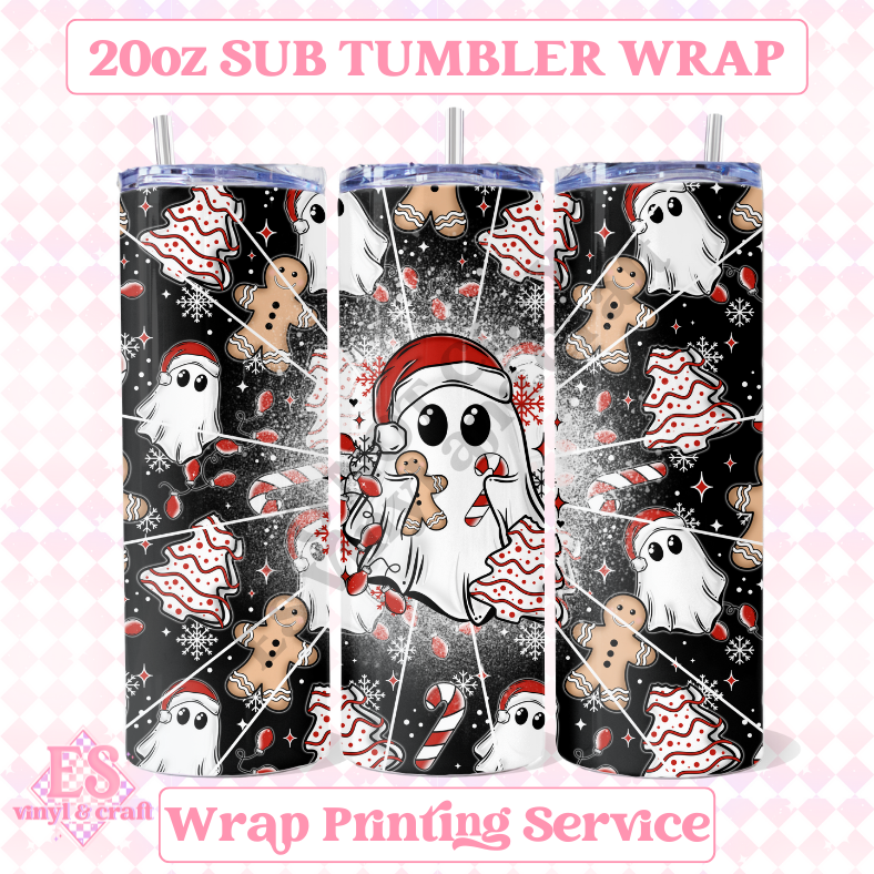 Christmas Ghost - Full 20oz Tumbler Sublimation Ready Print image 0