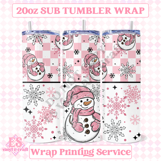 Pink Snowman - Full 20oz Tumbler Sublimation Print image 0