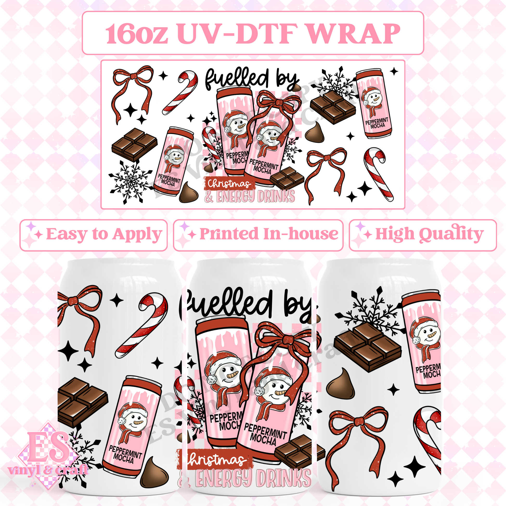 Fuelled by Peppermint Mocha - 16oz Beer Can / Libbey UV-DTF Transfer image 0
