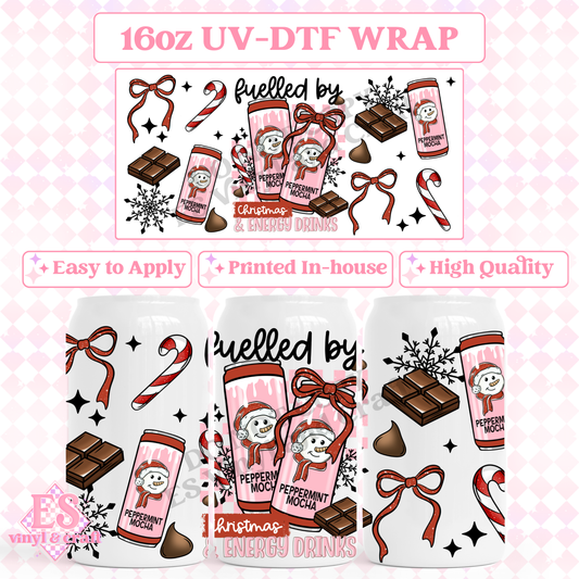 Fuelled by Peppermint Mocha - 16oz Beer Can / Libbey UV-DTF Transfer image 0