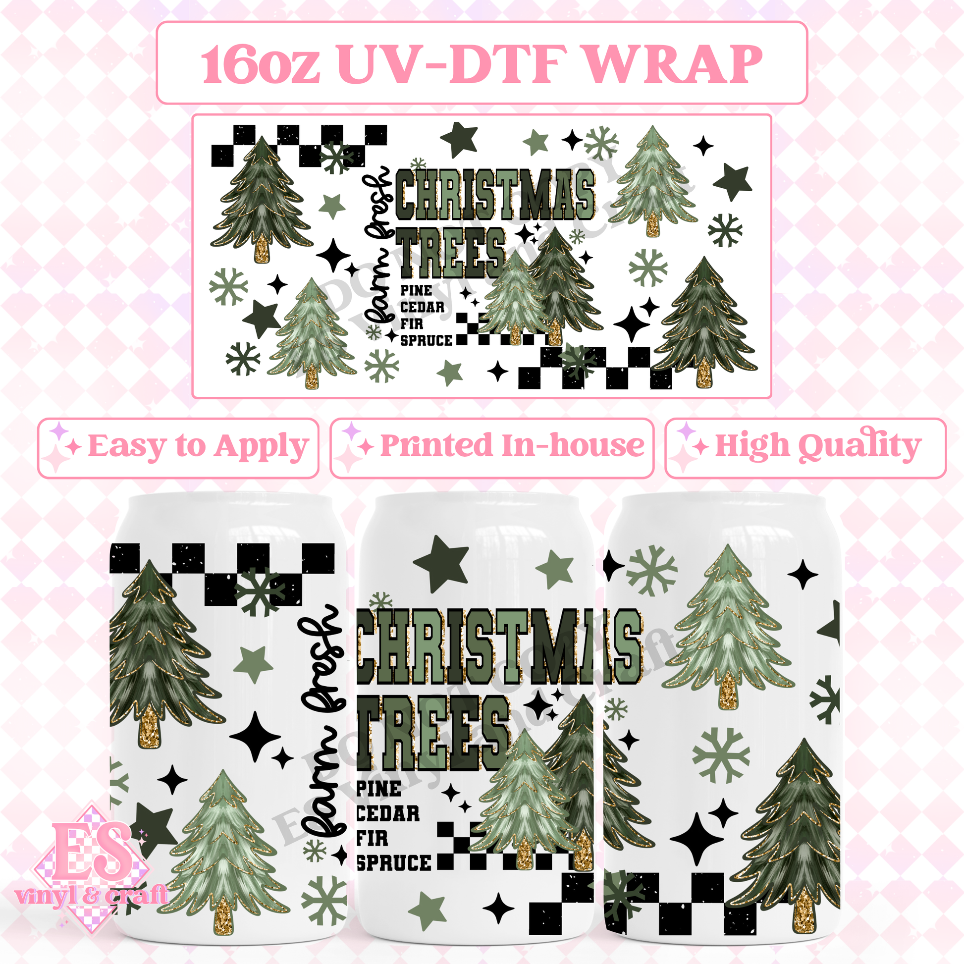Farm Fresh Christmas Trees - 16oz Beer Can / Libbey UV-DTF Transfer image 0