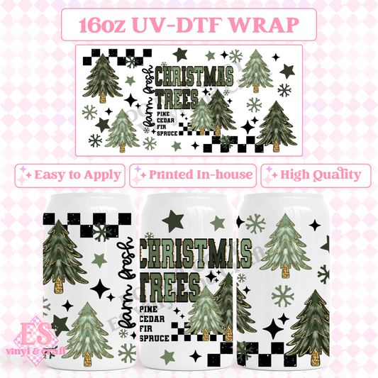 Farm Fresh Christmas Trees - 16oz Beer Can / Libbey UV-DTF Transfer image 0