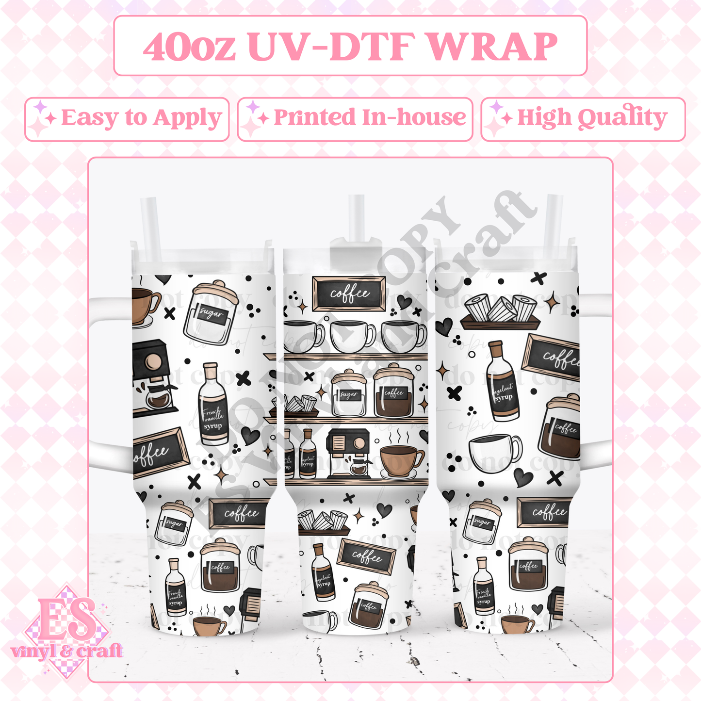 Coffee Bar - 40oz Tumbler Wrap - UV-DTF (2 Wraps - Top and Bot image 0