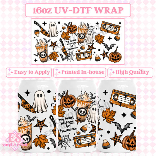 My Heart Halloween - 16oz Beer Can / Libbey UV-DTF Transfer image 0