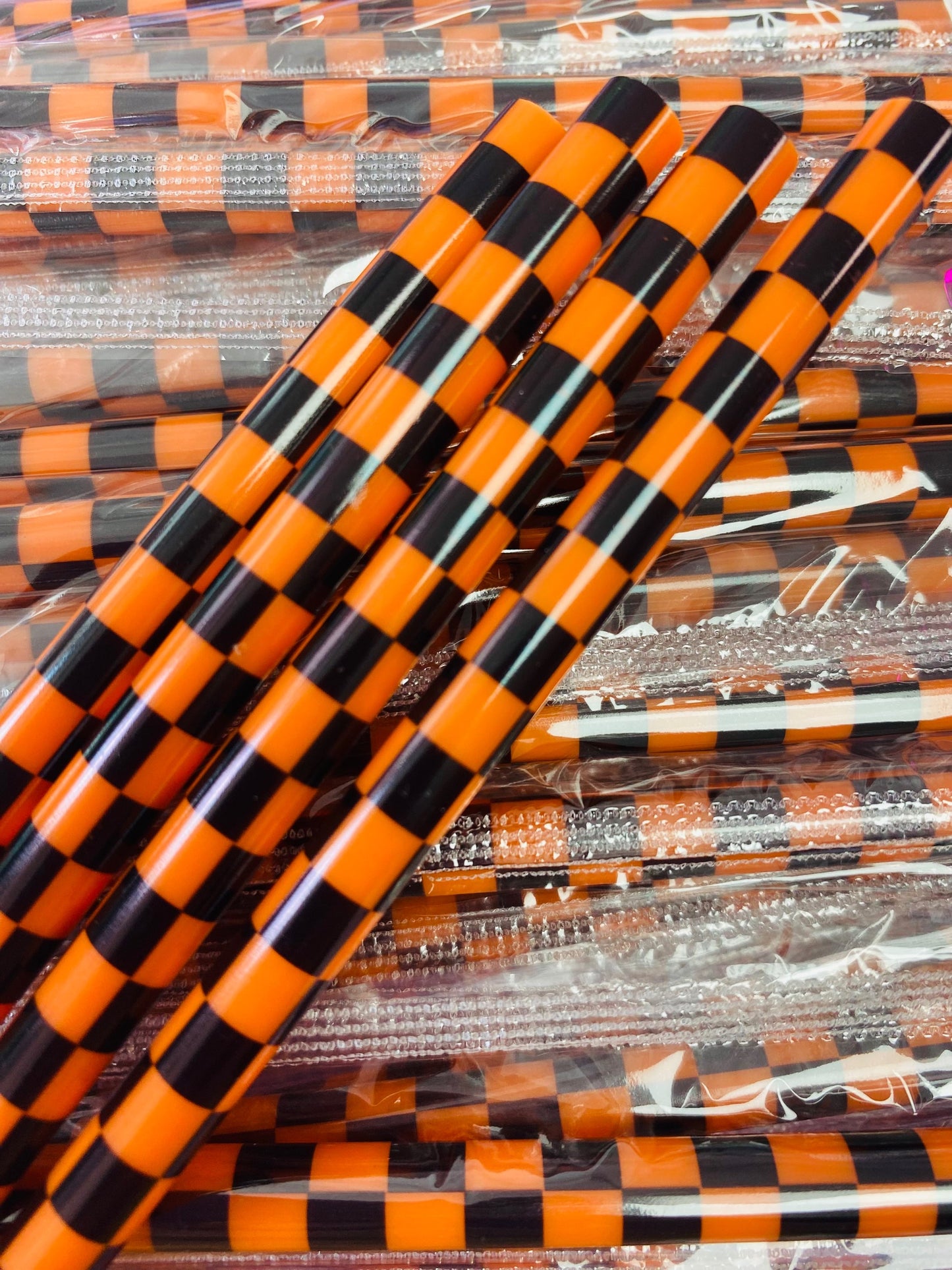 Black and Orange Checker Board Straw image 0