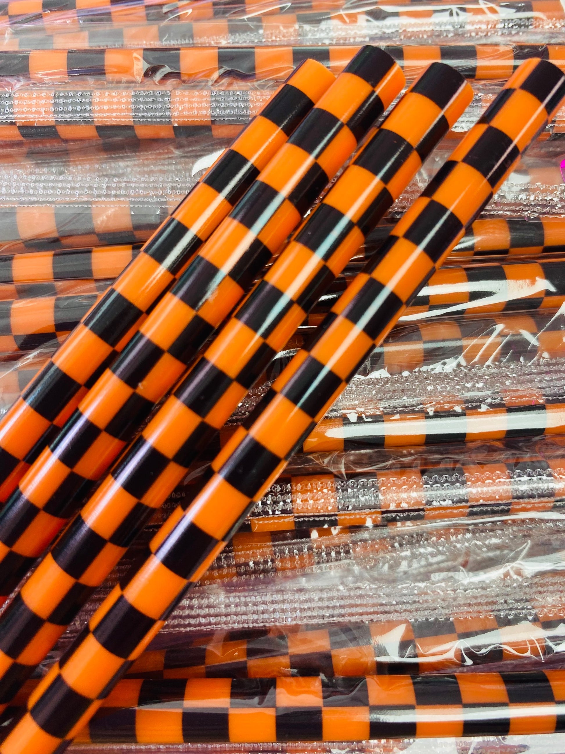 Black and Orange Checker Board Straw image 0