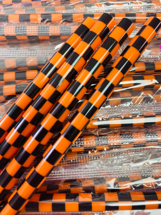 Black and Orange Checker Board Straw image 0