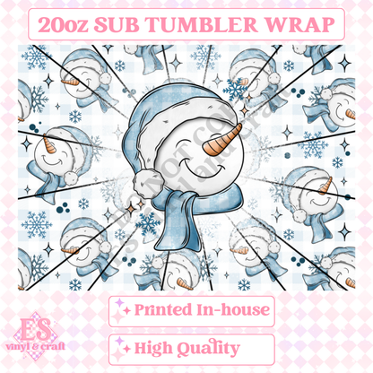 Blue Snowmen - Full 20oz Tumbler Sublimation Ready Print image 1