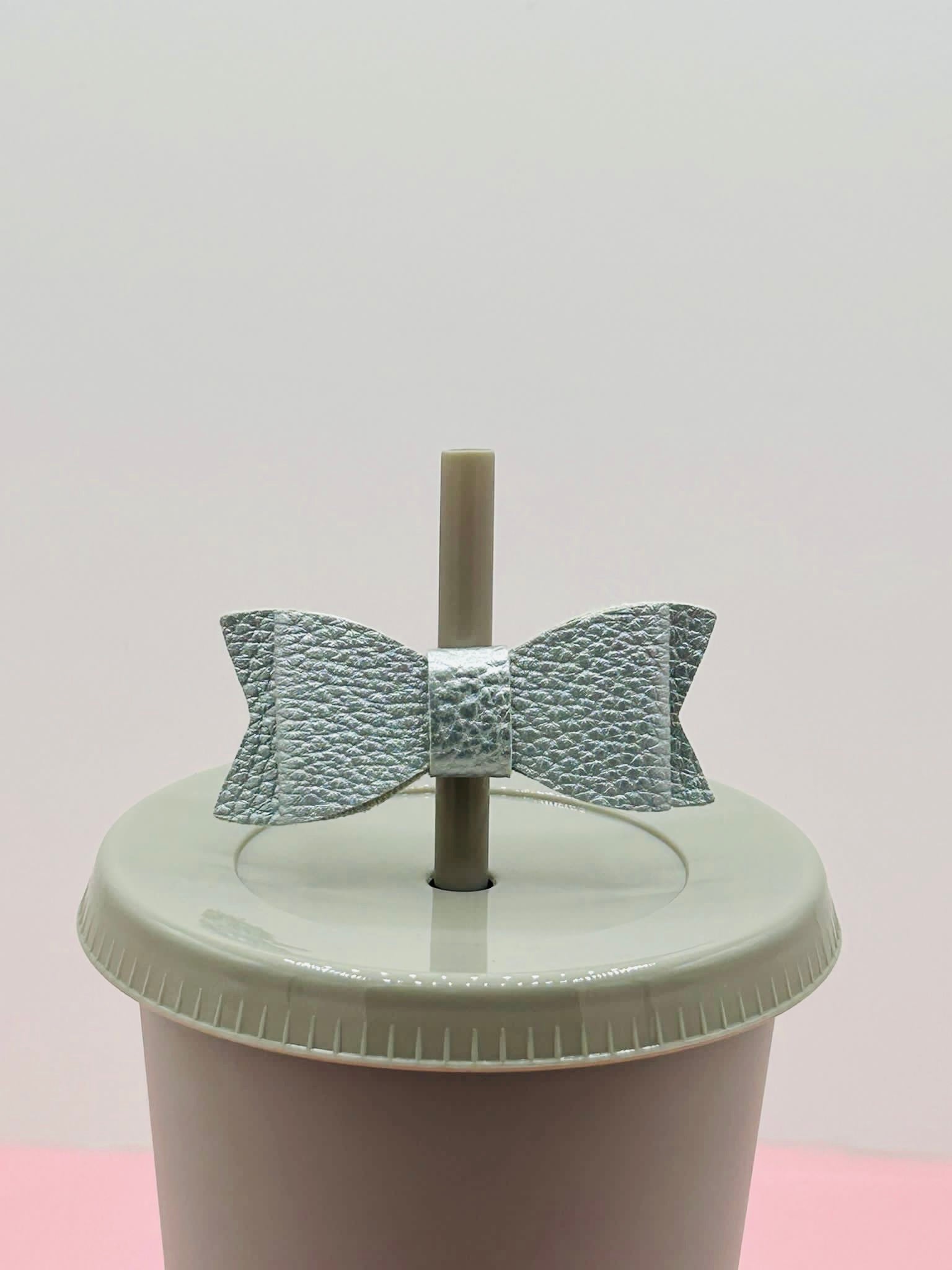 Mini Bow Straw Topper - Faux Leather Silver image 0