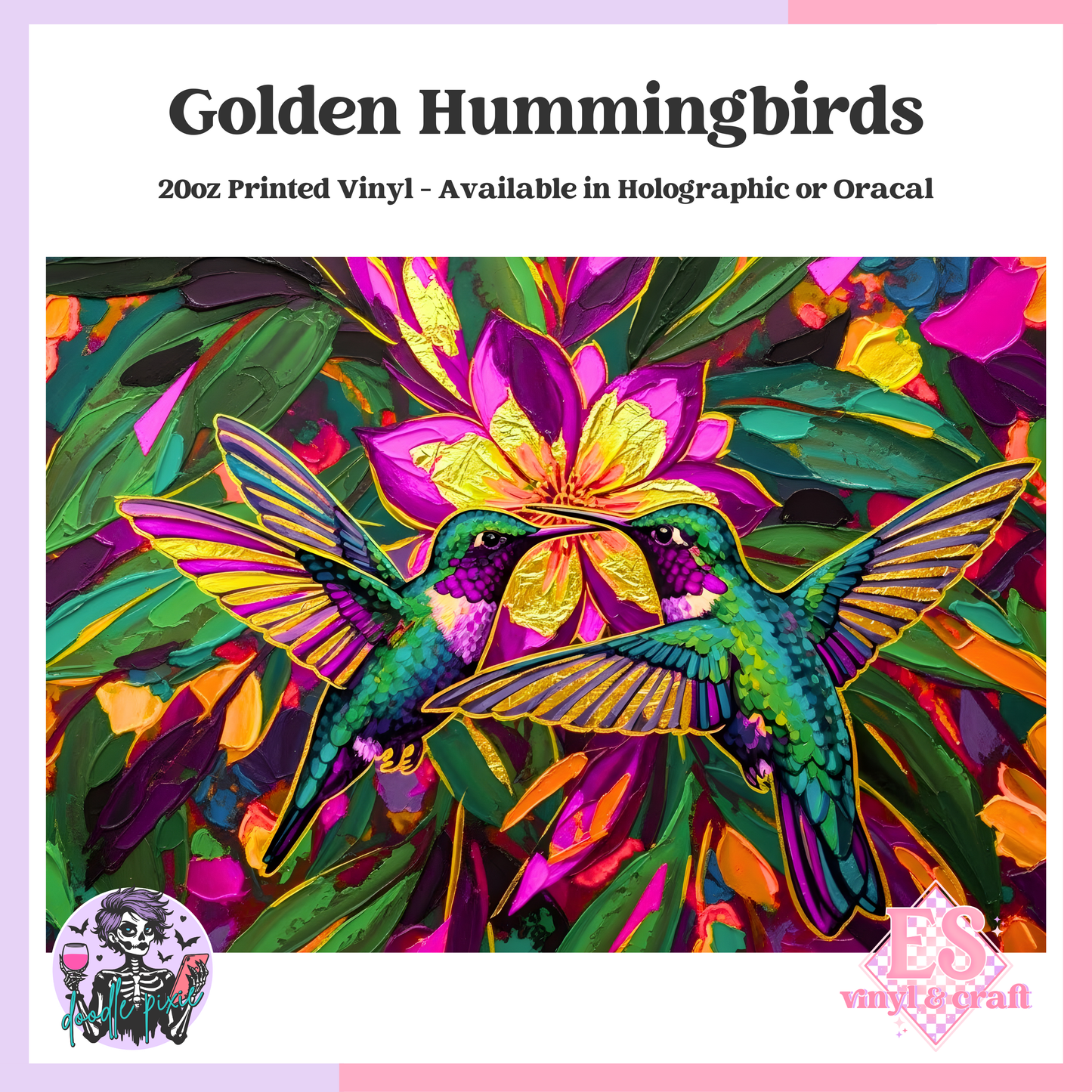 Golden Hummingbirds - 20oz Printed Tumbler Self Adhesive Vinyl image 0