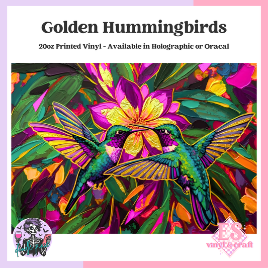 Golden Hummingbirds - 20oz Printed Tumbler Self Adhesive Vinyl image 0