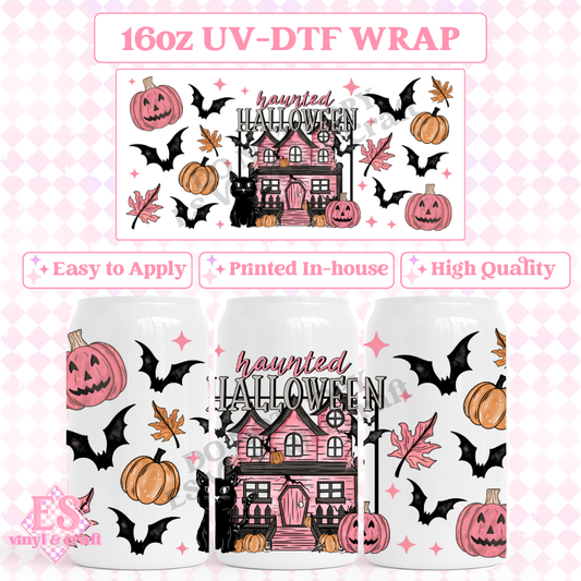 Pink Haunted House - 16oz Beer Can / Libbey UV-DTF Transfer image 0