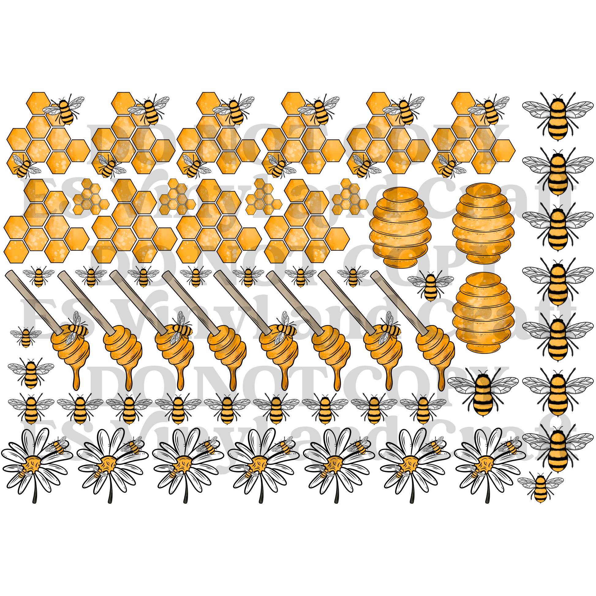 Bees and Honeycomb - UVDTF (A4 Sheet) 210mm x 300mm image 1